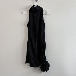 Cinq a Sept Denise Silk Mock Neck Black Dress Mini Women 4 Cocktail Party Tie